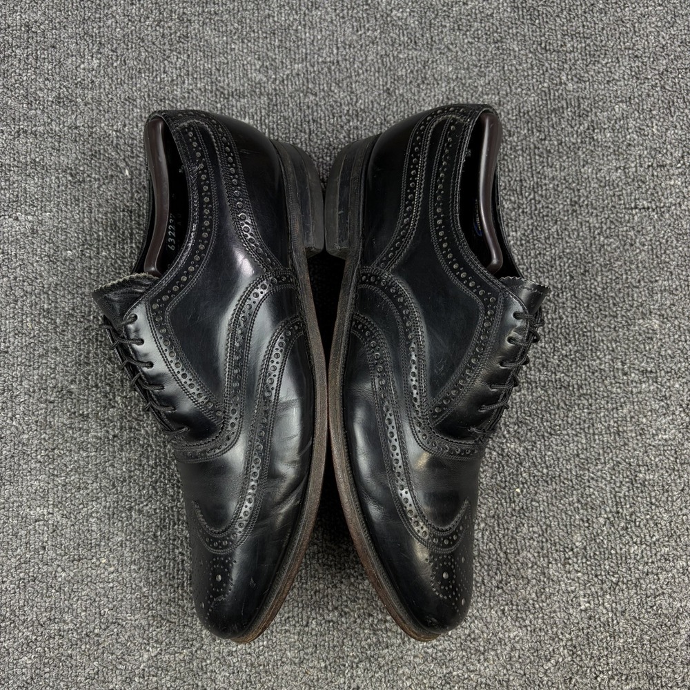 Vintage Florsheim Black Leather Full Brogue Wingtip Oxford Shoe Mens 9.5 C 20330 - Picture 6 of 11